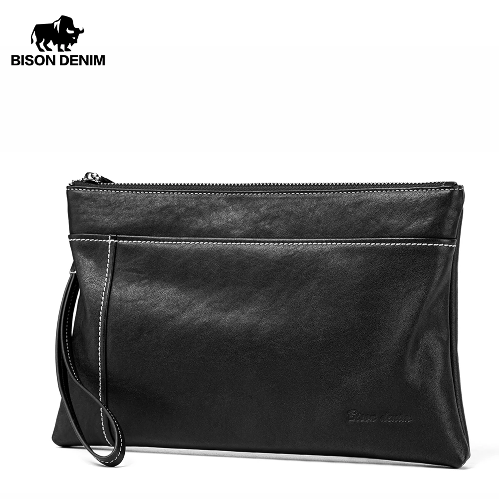 BISON DENIM коровья кожа кожаный клатч сумки для мужчин натуральная длинный карман