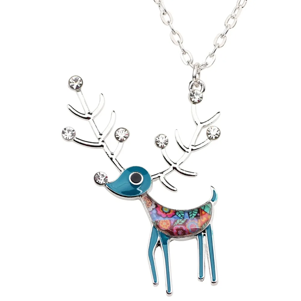 Bonsny Statement Alloy Enamel Deer Elk Necklace Chain Pendant Choker Elegant Animal Jewelry For Women Girls Gift Party Wholesale | Украшения