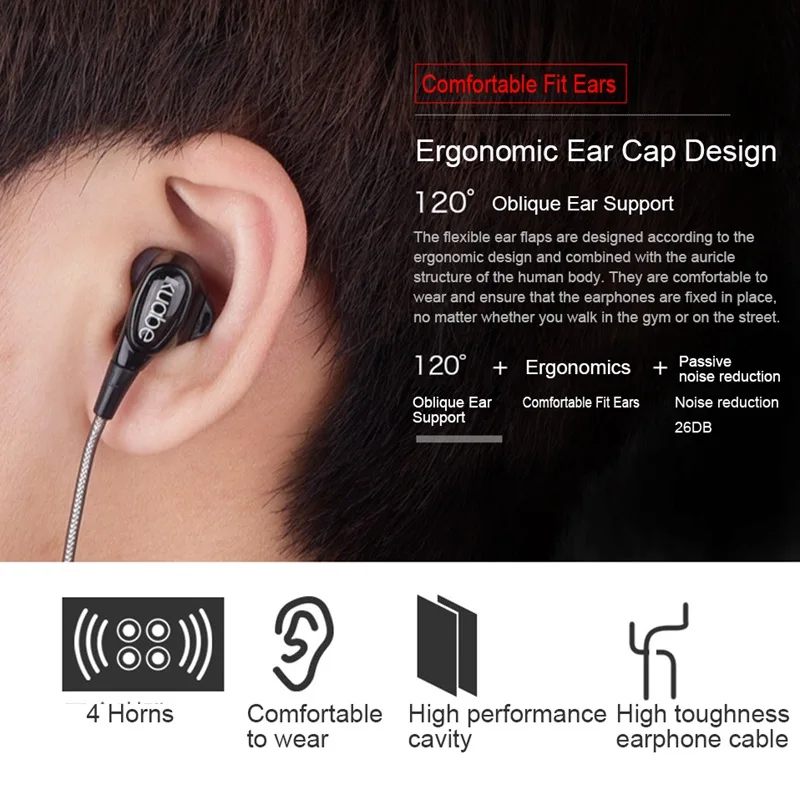 Наушники In ear с двойным динамическим блоком проводные спортивные наушники