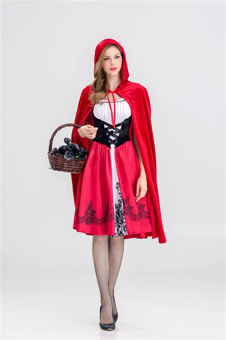 S-XL для взрослых женщин; сказочный костюм с красной шапочкой для женщин; маскарадные красные платья; маскарадный плащ; вечерние платья для Хэллоуина