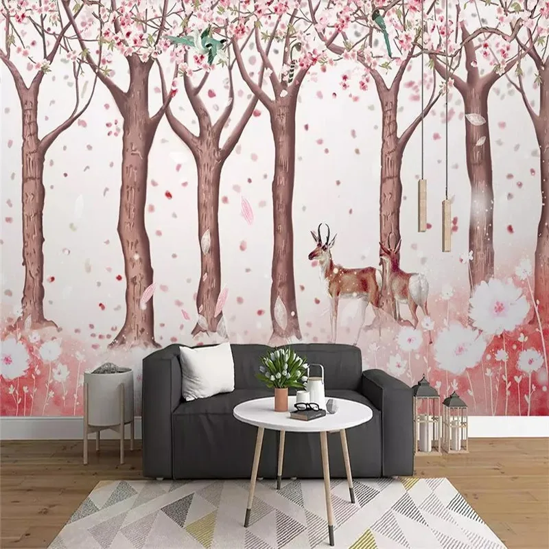 

Custom 3DA wallpaper hand-painted woods elk oil painting TV background wall professional production mural photo wallpaper