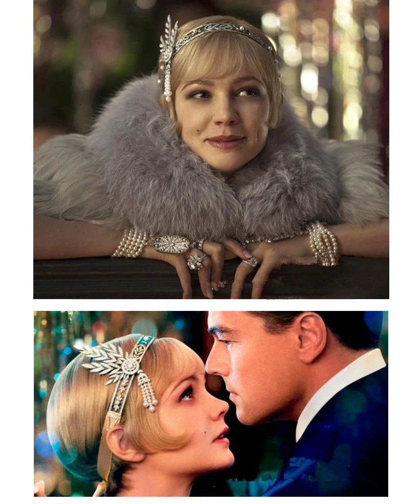 Серебро 20s головной убор Винтаж 1920s головная повязка Хлопушка Great Gatsby ювелирные аксессуары