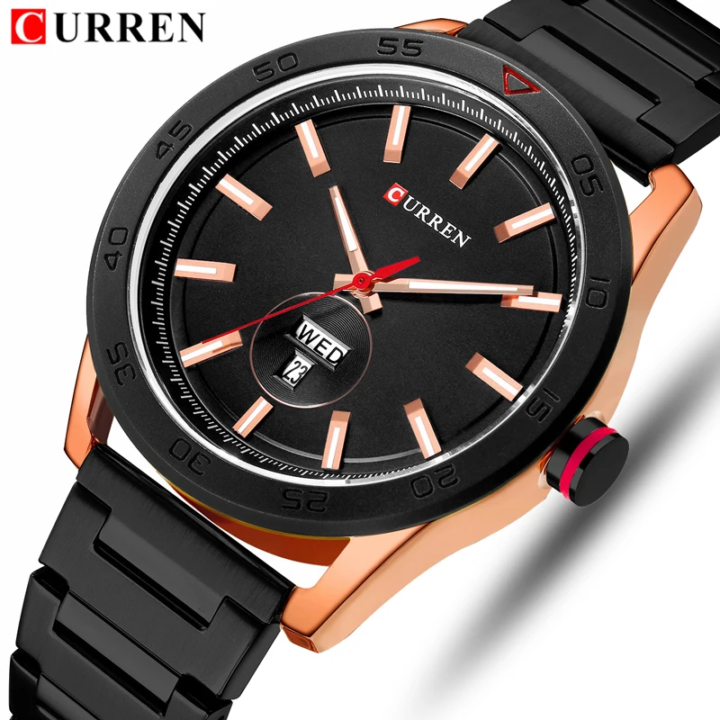 

CURREN Men's Luxury Business Watches Fashion Casual Stainless Steel Watch Men Simple Rose Gold Black Wristwatch Waterproof Clock