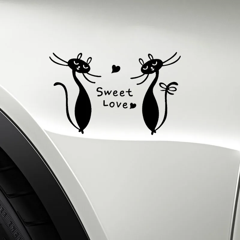 

YJZT 15.2CM*9.6CM Lovely Cats Love Hearts Car Stickers Vinyl Decor Decals Black Silver C10-02382