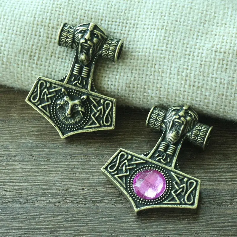 bronze and purple 1 шт., ожерелье викинга лисы, молот Мьёльнир Тора, кулон Lge Odins Norse fox, мужской амулет, ювелирные изделия - Окраска металла: bronze and purple
