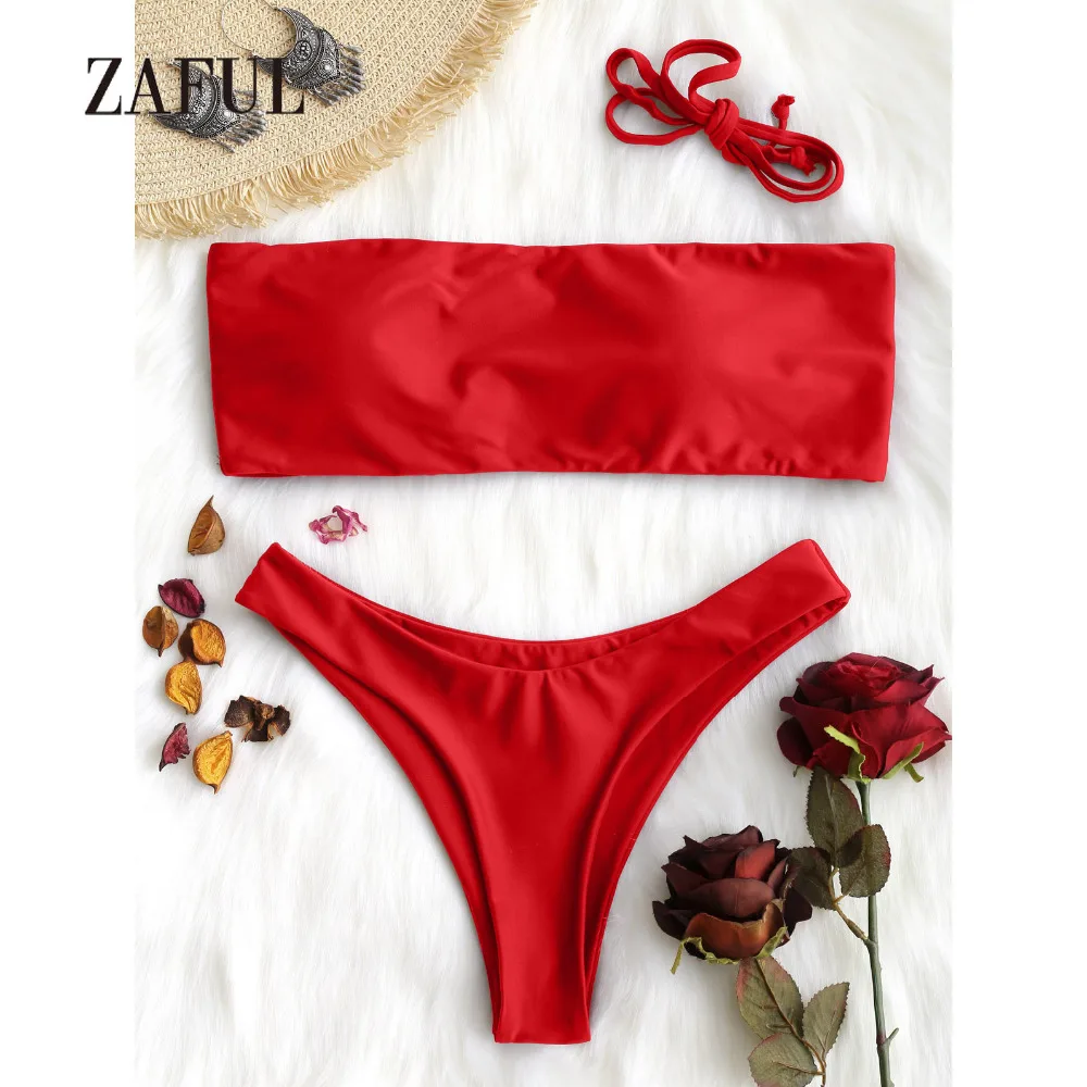 ZAFUL бикини без бретелек Мягкий женский купальник бандо стринги низ набор