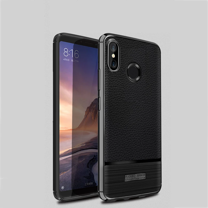 Для Xiaomi Mi Max3 Чехол кожаный с узором Личи TPU ультра тонкий задний Мягкий Funda Coque
