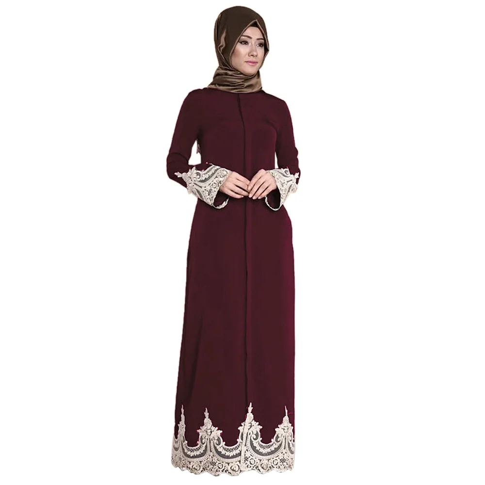 Brown Dress Кружевное мусульманское платье Цветочная Абая для женщин элегантные длинные мягкие турецкие исламские халаты Женская одежда молитвенная одежда - Цвет: Brown Dress