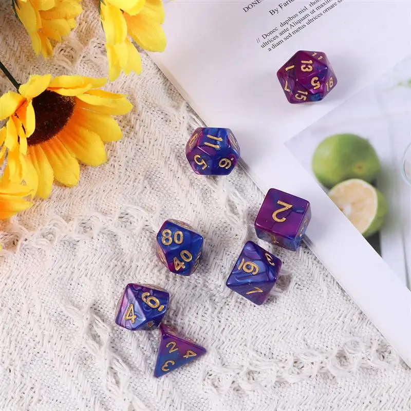 7pcs Digital Dice Polyhedral Dices Number Game Purple Blue Set for MTG RPG Table Playing | Спорт и развлечения