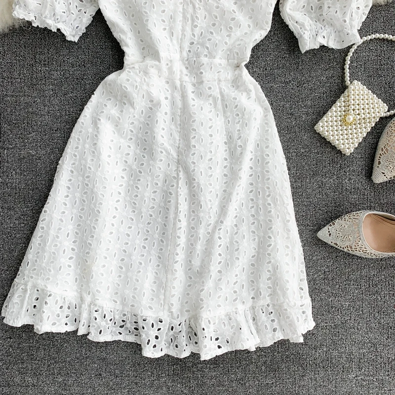 Новинка 2019 модные женские платья ажурное кружевное платье с короткими рукавами и