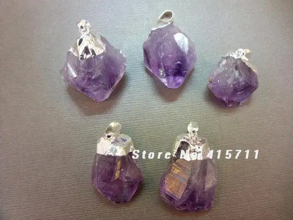 

C150627037 10pcs Amethysts Point Pendant - Raw Amethysts with silver cap