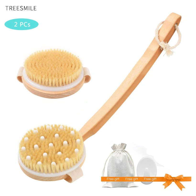 Массажная щетка для тела TREESMILE D30 отшелушивающая с длинной ручкой душа