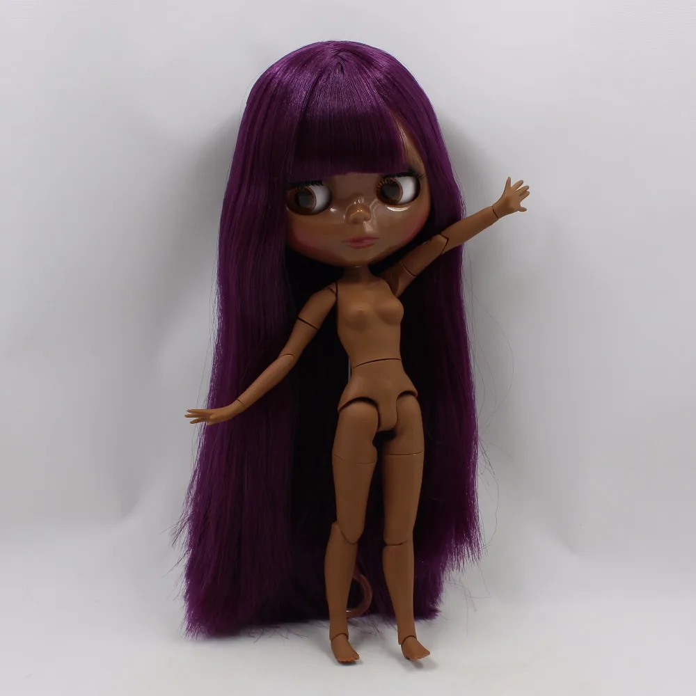 

ICY DBS Blyth Doll super black skin deep purple hair straight Hair with bangs 30CM 1/6 bjd