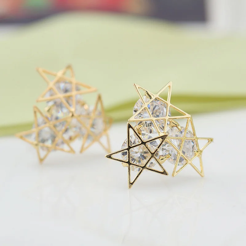 

Beautifully fashion 3 stars composition crystal earrings Five Stars Crystal Stud Earrings for Women Earring Wholesale Brincos