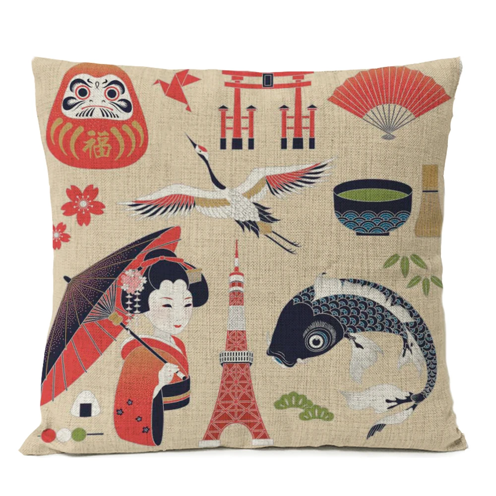 19 Japanese Fuji Cherry Cushion Cover Home Decorative Pillows Japan Ukiyo-e Wave Pillow Cover Linen Pillow Case Cojines Almofada - Цвет: 19