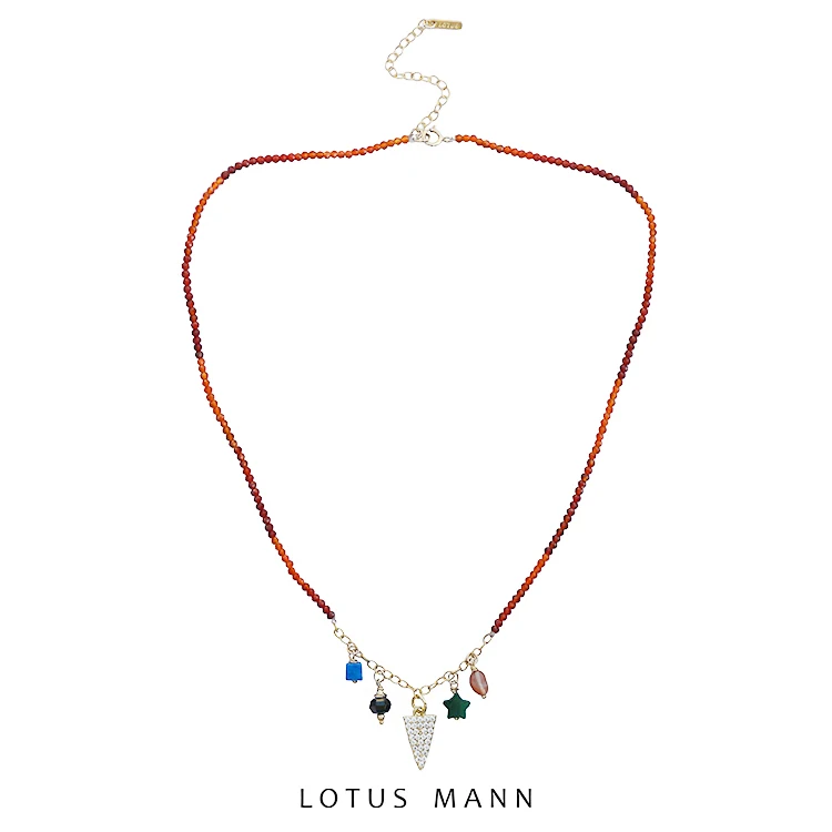 

Женское Ожерелье с кулоном Lotus Mann, Позолоченное колье с пятью красными градиентными вставками, 14 к