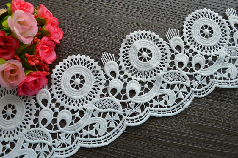 

5 yard 9.5cm 3.74" wide ivory black embroidered tapes lace trim ribbon clothing dress skirt curtain fabric 1136760QL4K45