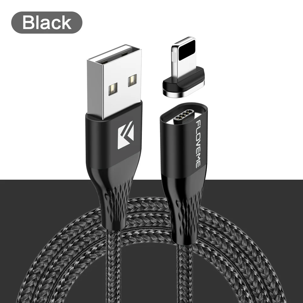 Black Cable FLOVEME 3A магнитный кабель USB Тип Кабеля C Micro USB кабель для iPhone 1м провод для быстрого заряда светодиодный магнитная зарядка - Цвет: Black Cable