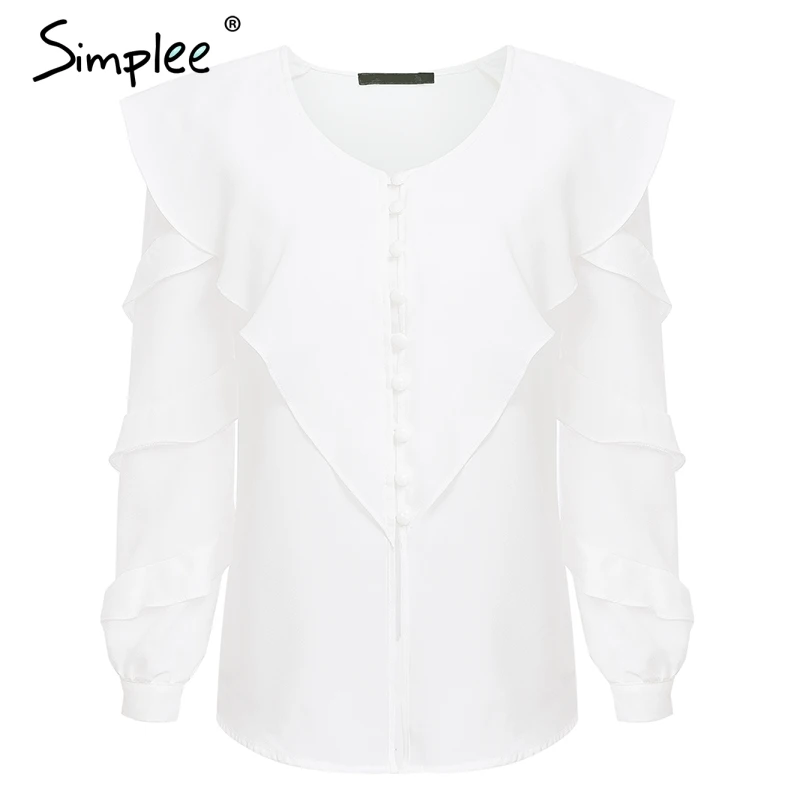 Simplee Elegant v neck long sleeve buttons women blouse shirt Ruffles solid autumn Blusas Tops Casual outwear blusas feminina |