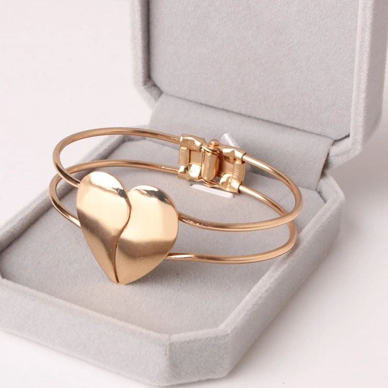 2019 Горячая Мода Bijoux Дамы Золото Цвет персик сердце широкие манжеты открытый шарм