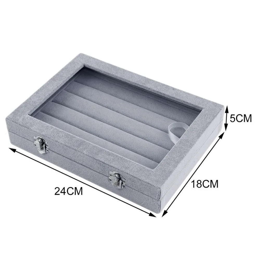 Портативный серый бархат стекло кольцо/Ожерелье Шкатулка 100 Дисплей Показать