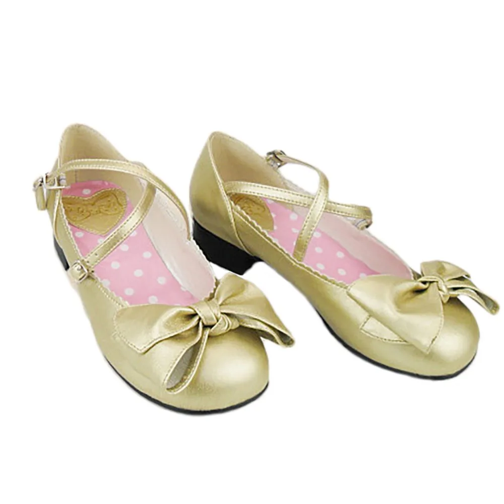 Балетки в японском стиле с бантиком мягкие туфли цвета шампанского для принцессы