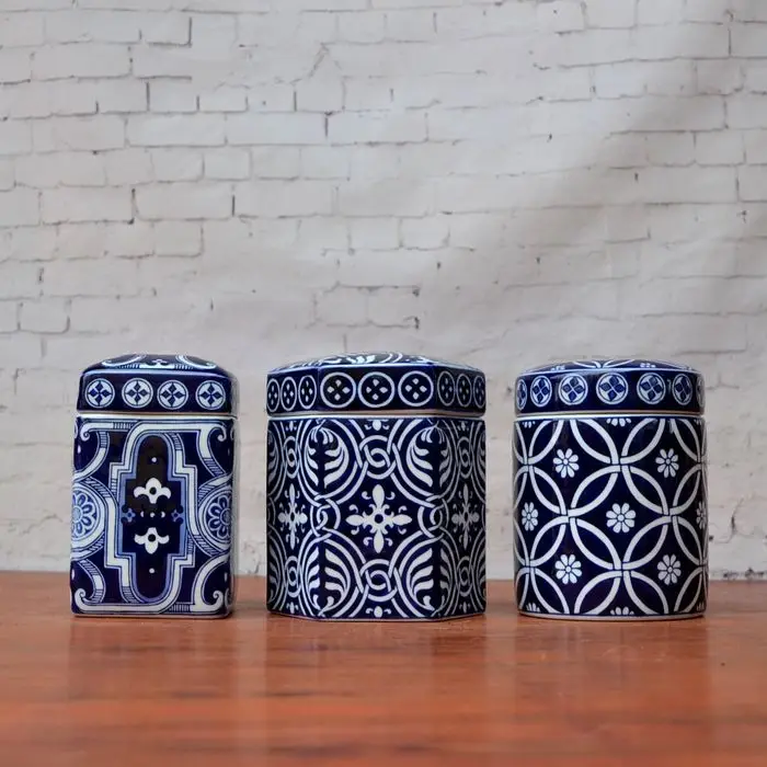 Тао кайцай Новая китайская сине белая фарфоровая банка с крышкой маленькая для