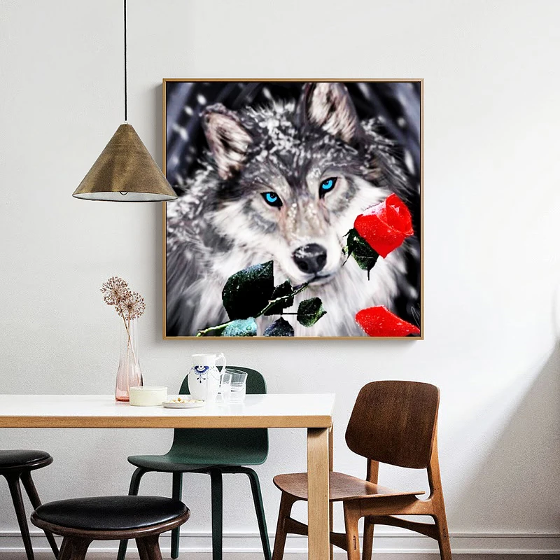 Животные серии Pating Wolf с Роза со стразами вышивка крестиком специальные часы