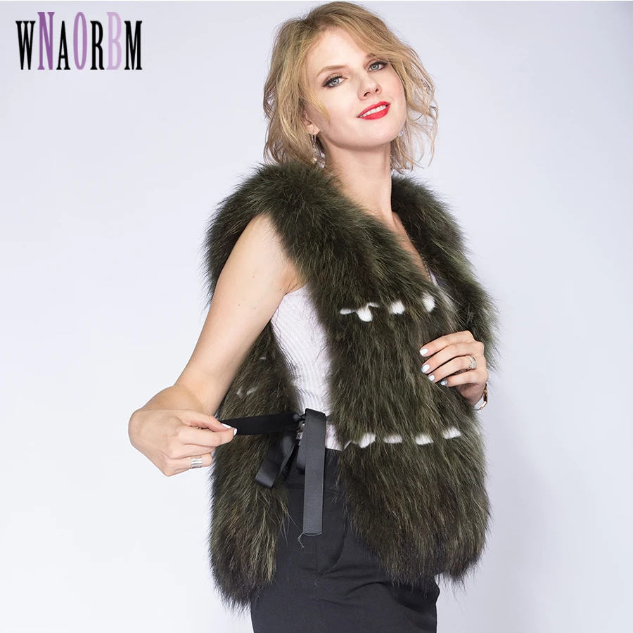 Женский жилет из меха енота и лисы короткий Стильный натурального 2021|real fox fur vest|fur