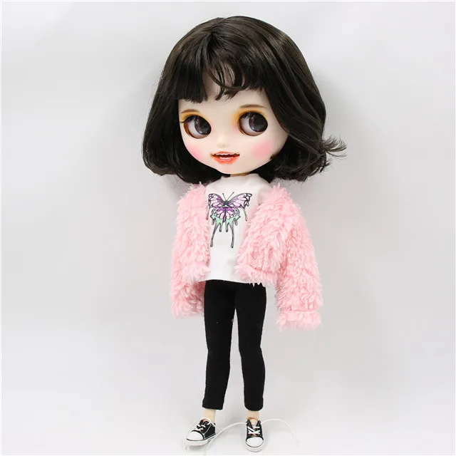 1/6 bjd завод blyth кукла короткие черные волосы, новое матовое лицо с зубами, белая кожа сустава тела 30 см BL950 - Цвет: doll clothes shoes