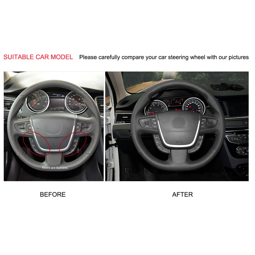 Сшитый вручную PU Micro Fiber Кожаный чехол рулевого колеса автомобиля для Peugeot 508 2011 2008