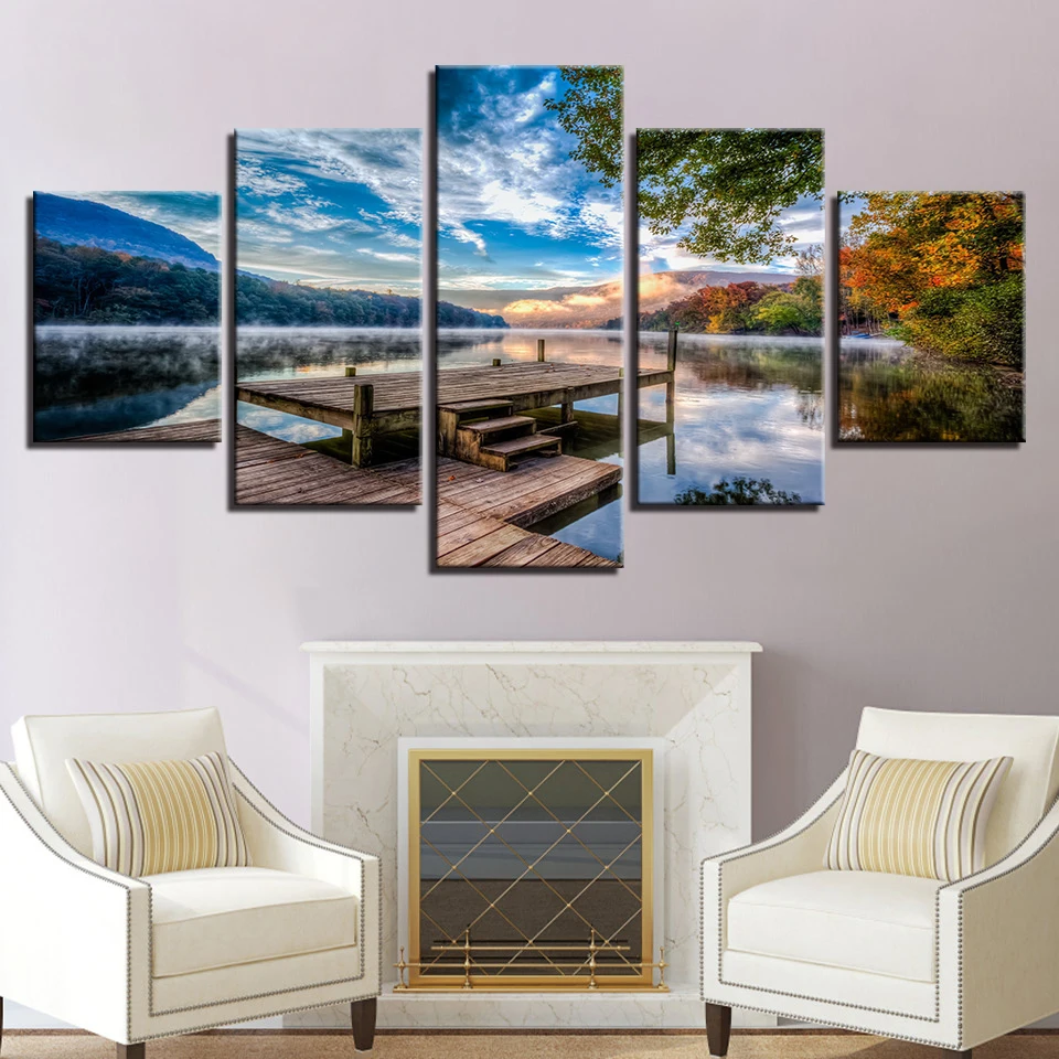 5 шт. настенные картины на холсте с изображением лесного моста и озера|wall art|scenery