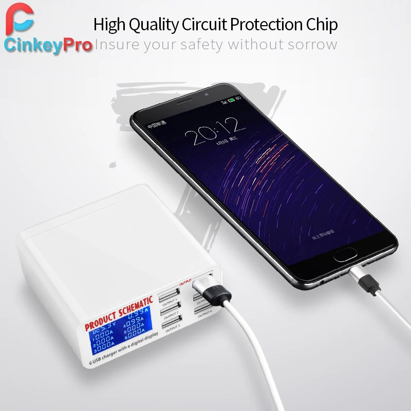 CinkeyPro светодиодный Дисплей 6-Порты USB Зарядное устройство для samsung iPhone iPad быстрой