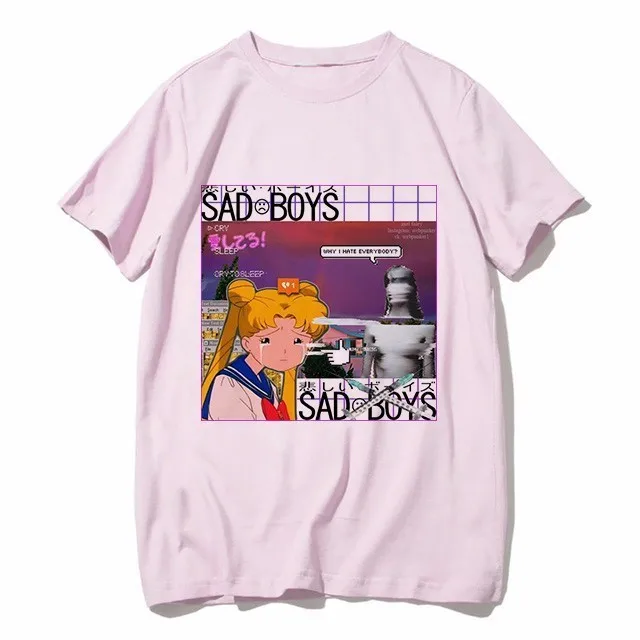 3 Vaporwave, Винтажная Футболка для женщин, Sad Girl, ретро, японское аниме, Мужская футболка, Harajuk, эстетическая Tumblr, топы, футболка - Цвет: 3