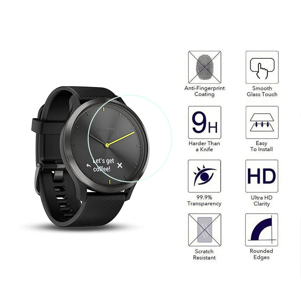 Защитная пленка для экрана Garmin Vivomove HR Watch HD Premium закаленное стекло 9H
