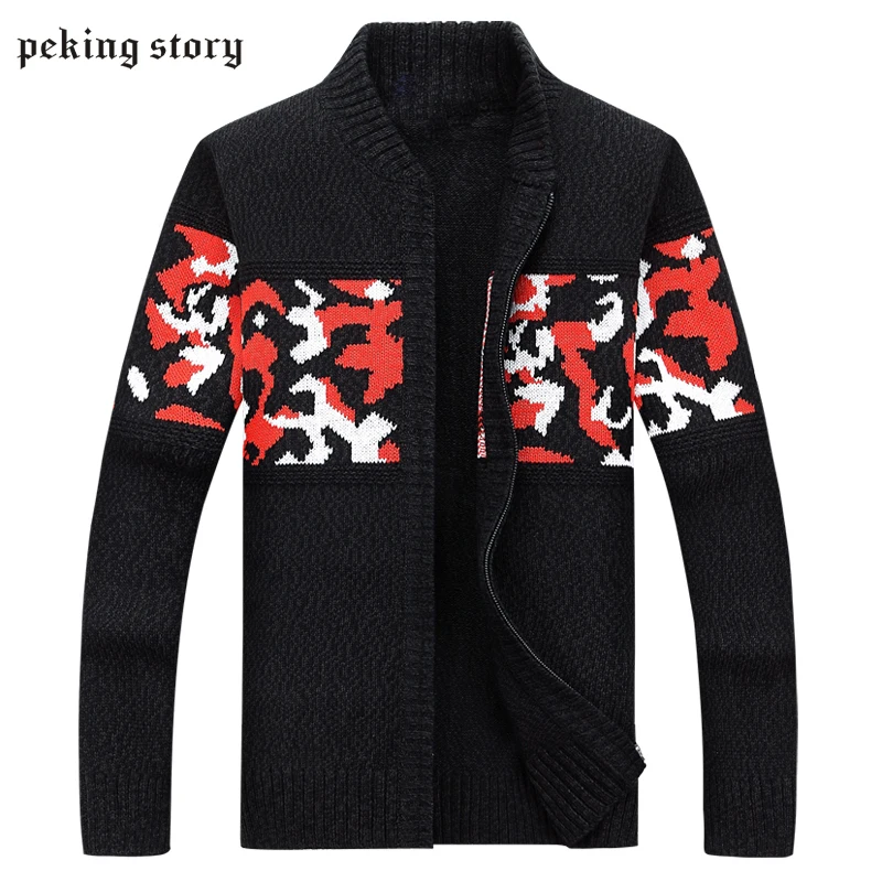 Peking Story Модные мужские трикотажные свитера скидка 50% с воротником стойкой осенние