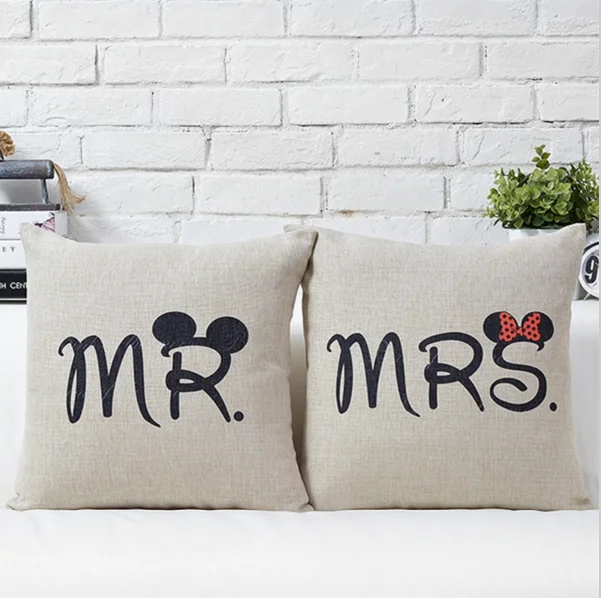 Декоративный чехол для подушки из хлопка и льна с рисунком Mr Mrs наволочка дома
