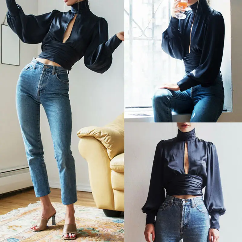 Рубашка женская весенняя с длинным рукавом и о-вырезом | Женская одежда