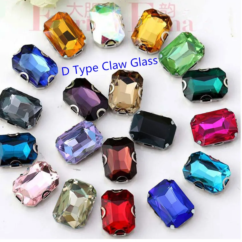 Cong Shao Rectangle Colorful Sew On Rhinestones Stainless steel Claw Glass Crystals Sew On Claw Stones For Wedding Dress WC1004