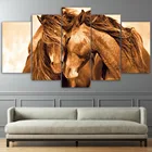 Настенное художественное изображение, модульный плакат, 5 панелей, красная лошадь, современный холст с животными, для гостиной, HD, домашний декор с принтом