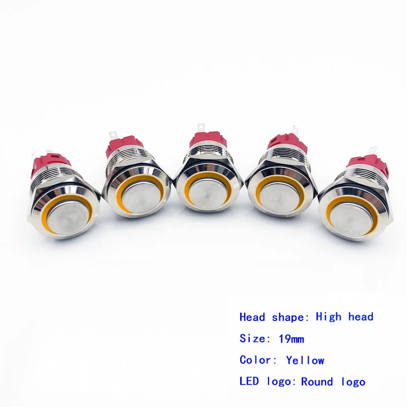 5pcs-Round-Yellow 5 шт./лот 19 мм металлический кнопочный переключатель Высокая Головка круглый/Мощный логотип 3-220 В самовостальная вающаяся моментальная Перезагрузка/Блокировка Водонепроницаемый Авто Eng - Цвет: 5pcs-Round-Yellow