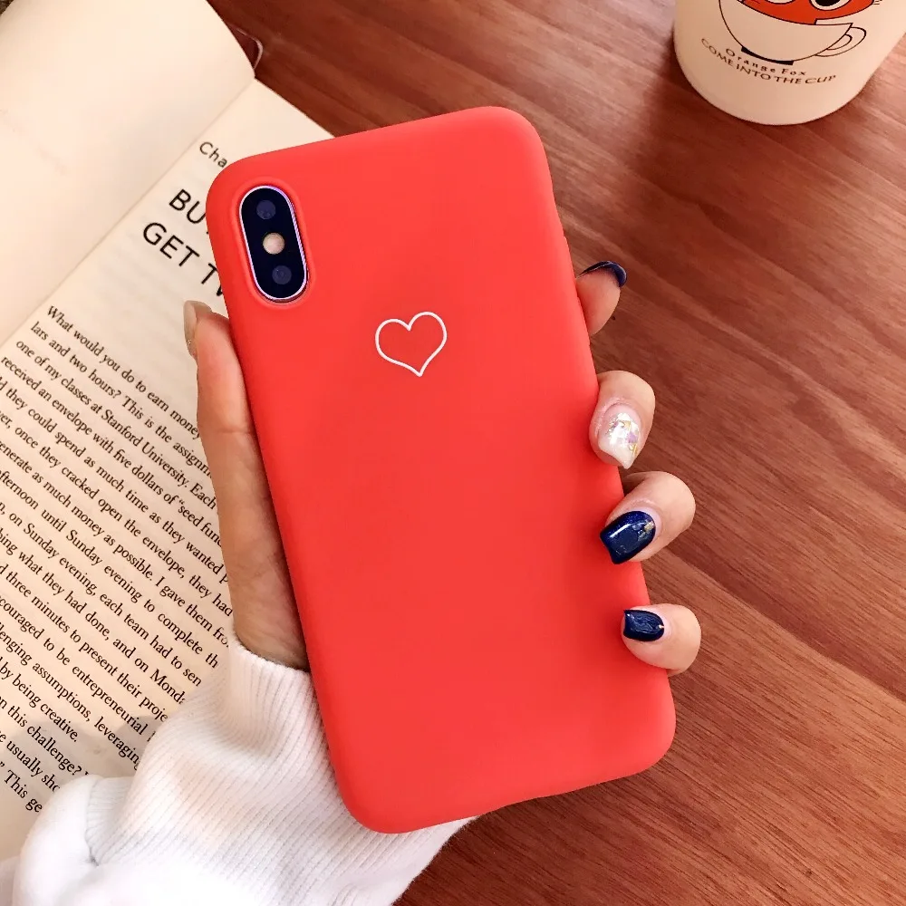 Lover Heart Painted Case for iPhone XS Max Couple For 6s 7 8 Plus Cute Candy Colors X XR Luxury Red Cover |