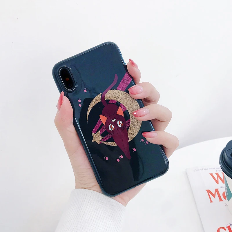 Чехол для телефона с рисунком Сейлор Мун Кот iPhone 7 8 Plus XS Max XR чехлы X 6 S мягкий чехол