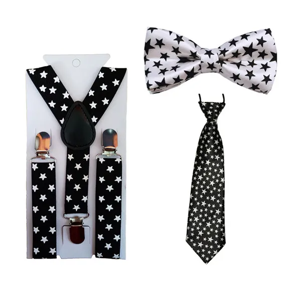 Black and White Sta Комплект из 3 предметов для мальчиков и девочек; Детский комплект на подтяжках с бабочкой и галстуком-бабочкой; комплект с подтяжками для свадебной вечеринки; TR0004 - Цвет: Black and White Sta