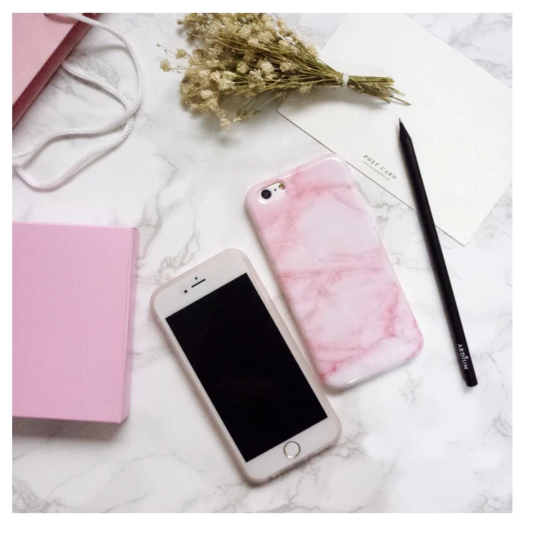 Горячие глянцевый гранит розовый мрамор Телефон чехол для iPhone 6 s Plus + 7 Мягкий ТПУ