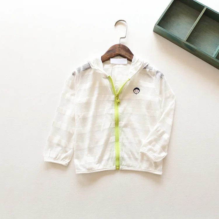 Bosudhsou yyy-44 Girls Thin Sunproof Coat Air-conditioned Outerwear Girl Summer Jacket Striped Children Clothing Hooded | Детская одежда
