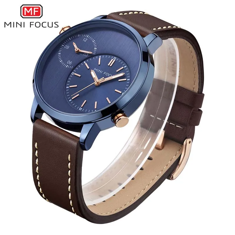 Мужские кварцевые часы MINIFOCUS спортивные с двумя часовыми поясами модные мужские