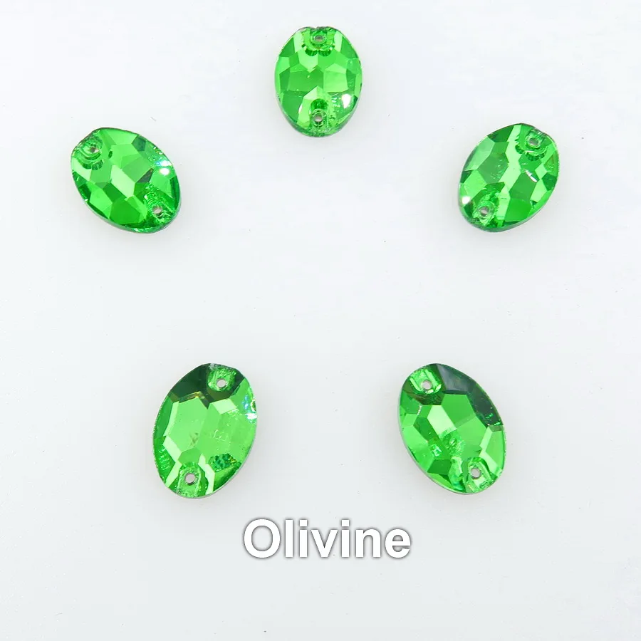A11 Olivine Овальная форма, плоская задняя часть, с двумя отверстиями, стеклянный кристалл, 6 размеров, пришитые стразы, бусины, свадебная обувь, сумки, аксессуары для украшения своими руками - Цвет: A11 Olivine