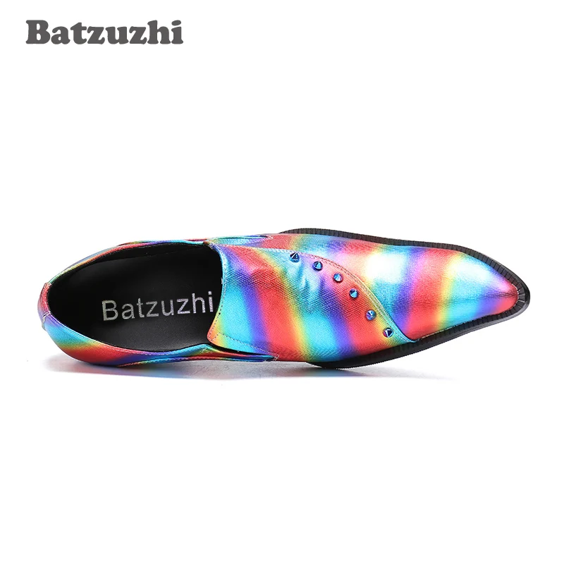 Batzuzhi/Модная Мужская обувь яркие разноцветные кожаные туфли мужские с заклепками