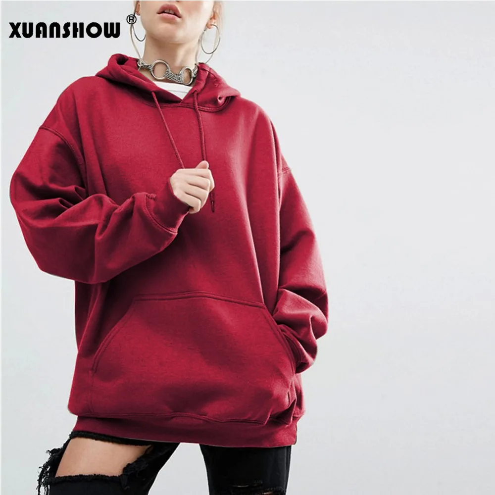XUANSHOW/осенние женские толстовки с длинным рукавом однотонные Harajuku пуловеры